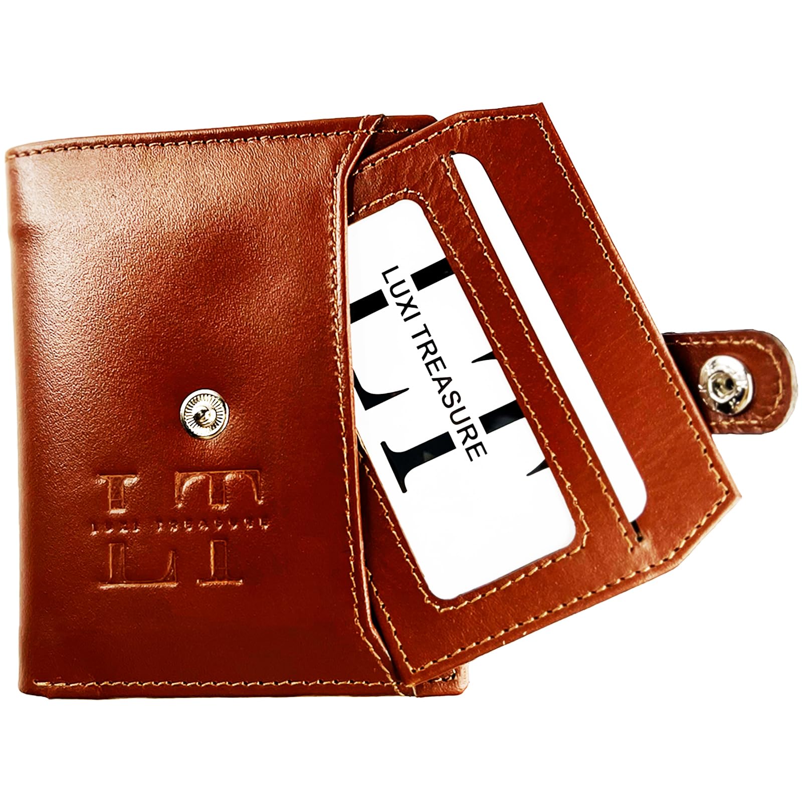 Leather Button Wallet Dark Brown | Traditional Premium Genuine Wallet with RFID Security | Coin Zipper Pocket and Card Holder