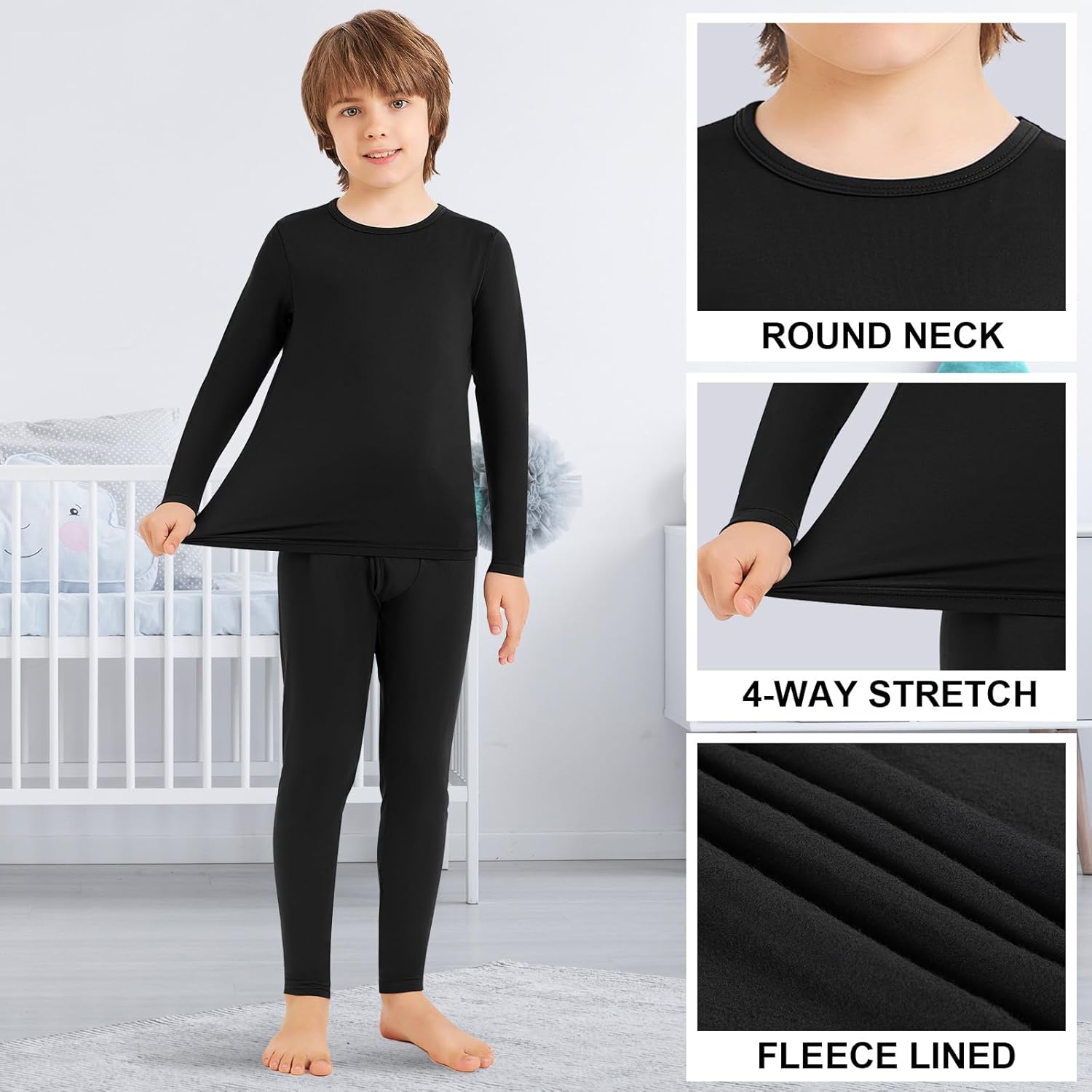 Silkfly 2 Sets Boys Thermal Underwear Fleece Lined Compression Shirt Leggings Pants Kids Base Layer - Image 3