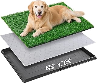 Dog Grass Pad with Tray, 45”×29” Large Dog Litter Boxes with Artificial Grass, Reusable Washable Pee Pads for Dogs, Indoor Outdoor Pet Toilet Puppy Training Potty for Balcony