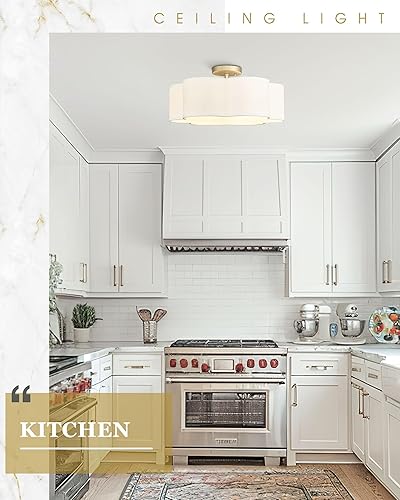 Miniatura 5 de AD-22007-6SF-GD - Luces de techo semiempotradas doradas de 18 pulgadas con pantalla de tela en forma de flor, iluminación de tambor de latón para