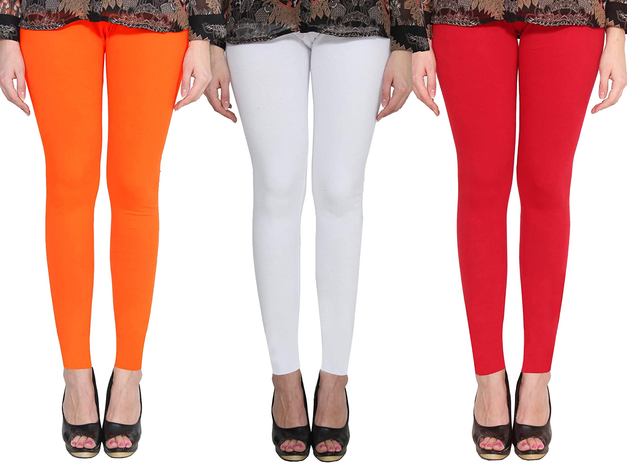Premium_Cotton Lycra_Ankle Length Leggings_For Women/Girls/Ladies_Combo Pack of 3_(Orange, White & Red)-image-35