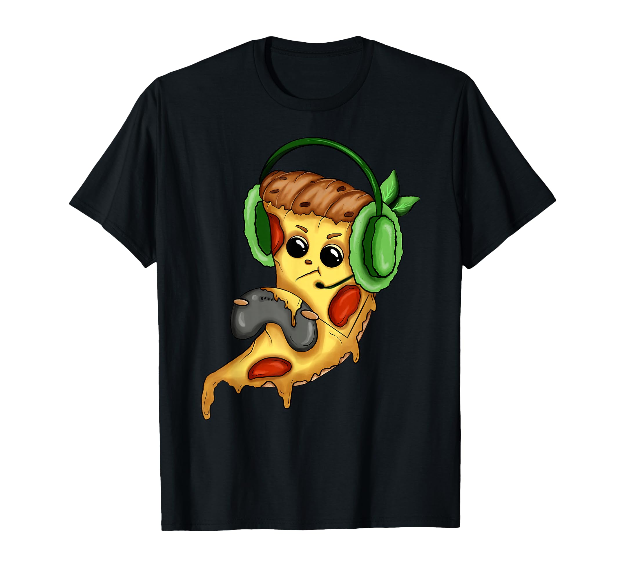 Pizza Gamer Love Play Video Games Funny Controller Headset T-Shirt