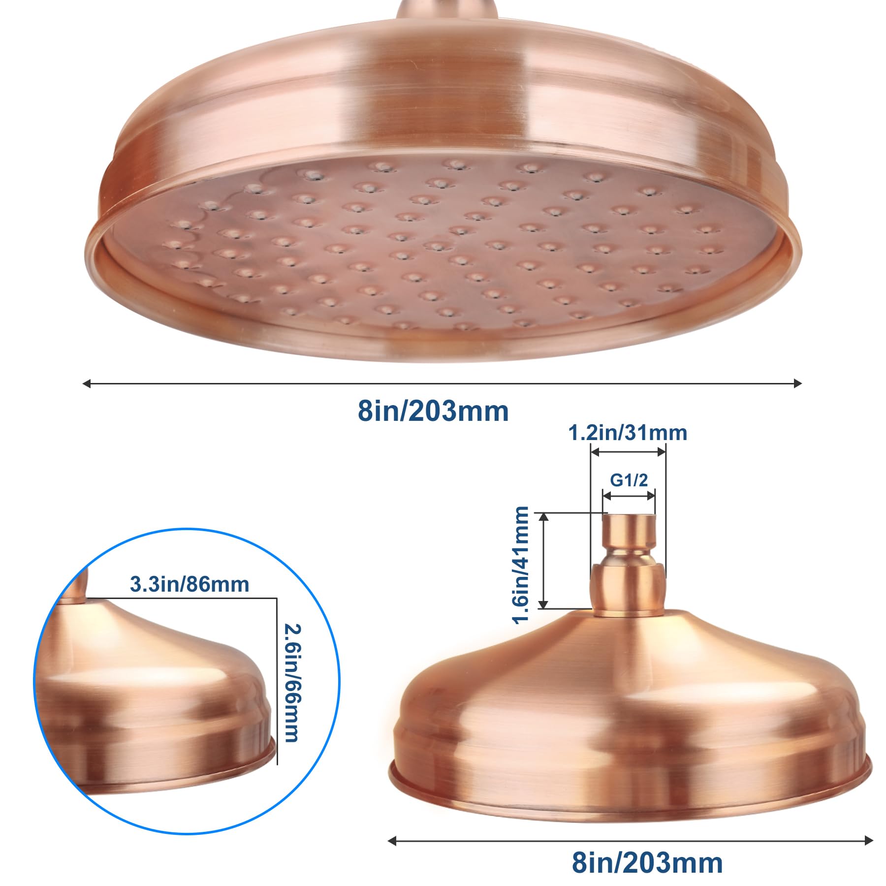 8" Antique Brass Rain Shower Head Round 2 Handles Mixer Valve Shower Faucet Set - View #7