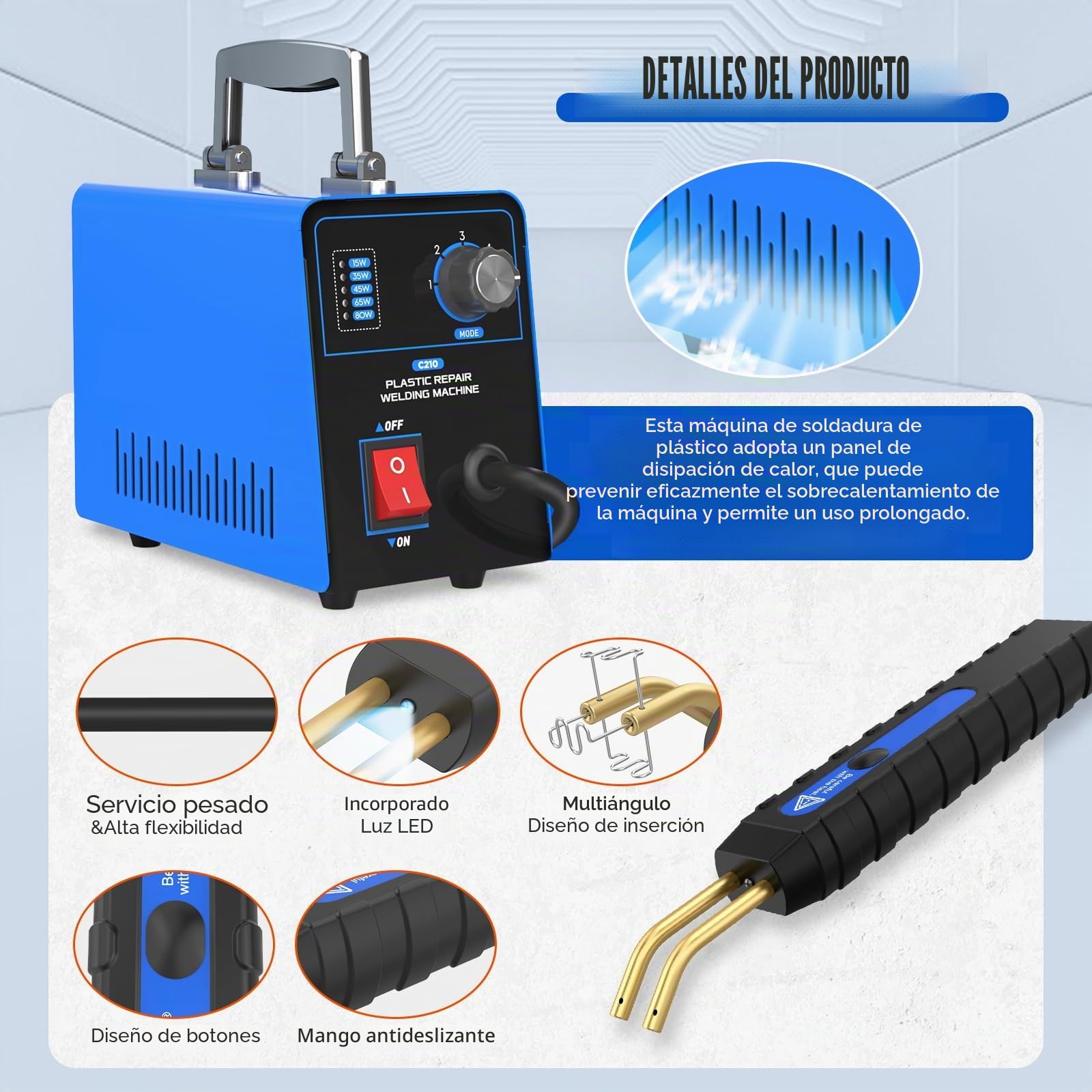 Kit de soldador de plástico, máquina de soldadura de plástico de 220V con 600 piezas de calapas calientes en el kit de reparación de parachoques de automóviles con potencia ajustable de 5 niveles