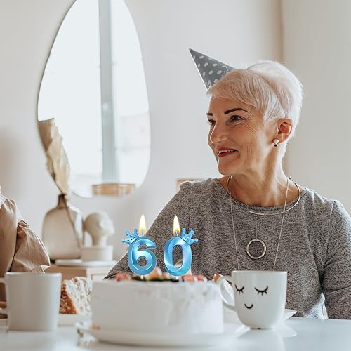 Miniatura 4 de Vela azul con el número 7 para pastel de cumpleaños, corona en forma 3D, decoración de pastel temática azul para fiesta de 7 cumpleaños (azul 7)