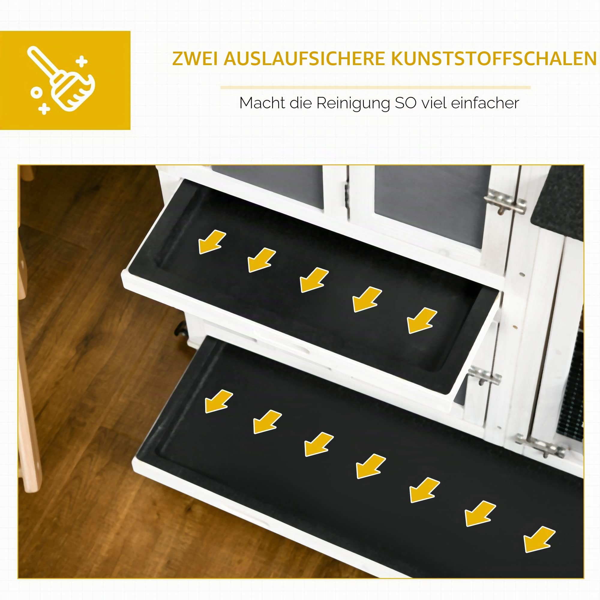 PawHut Außen Kaninchenstall für 2 Kaninchen 110x60x104cm Grau und Weiß