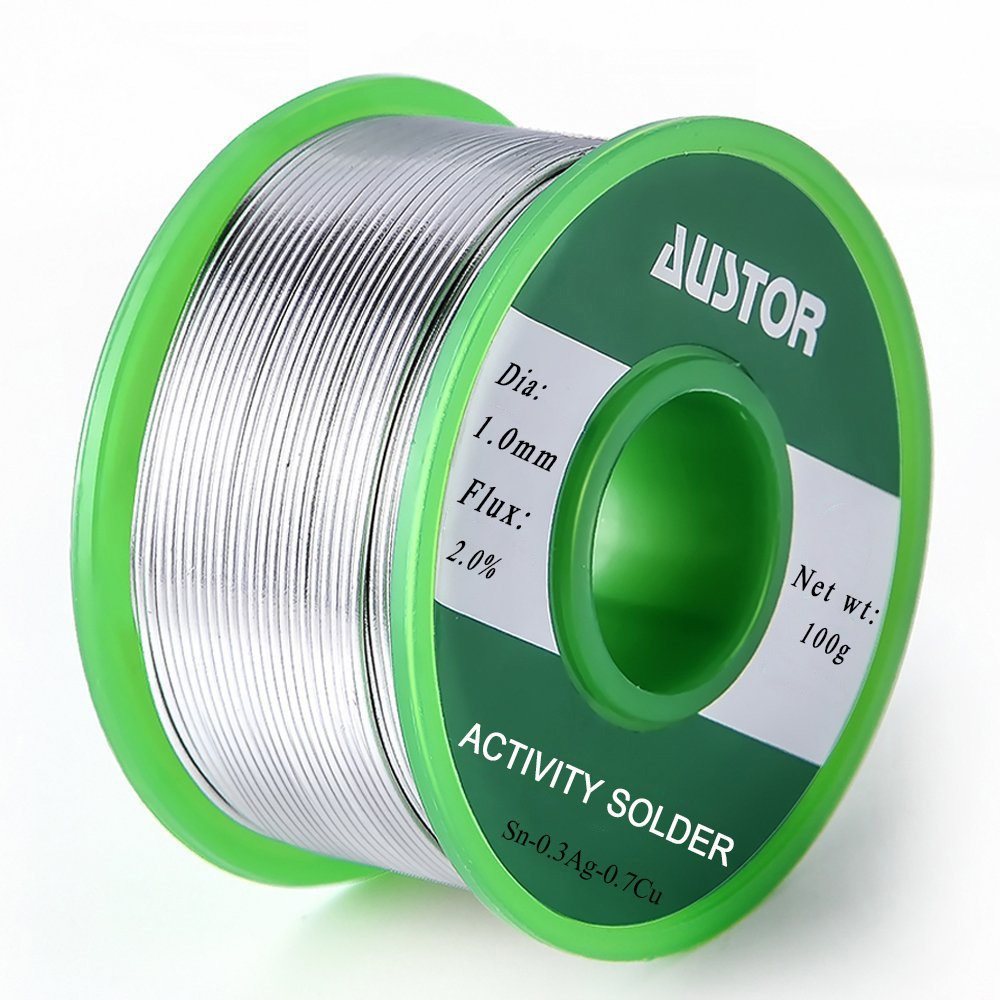 Austor 1.0mm Lead Free Solder Wire with Rosin Core, Sn 99% Ag 0.3% Cu 0.7%, 100g