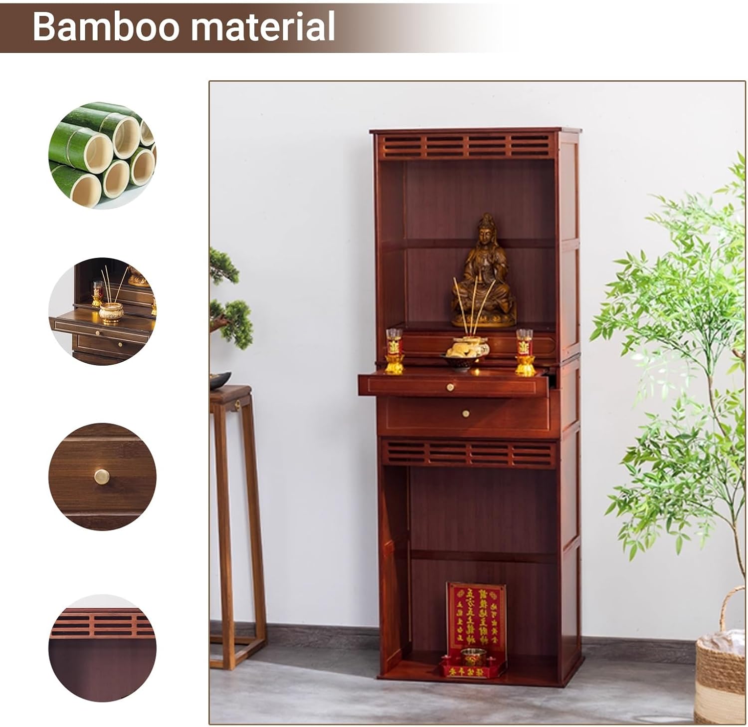 Altar Table with Storage,Buddhist Pooja Cabinet,with Storage & Pull-Out Worship Table,Pedestal Offering Table,for Incense and Pray, for Living Room, Study Room