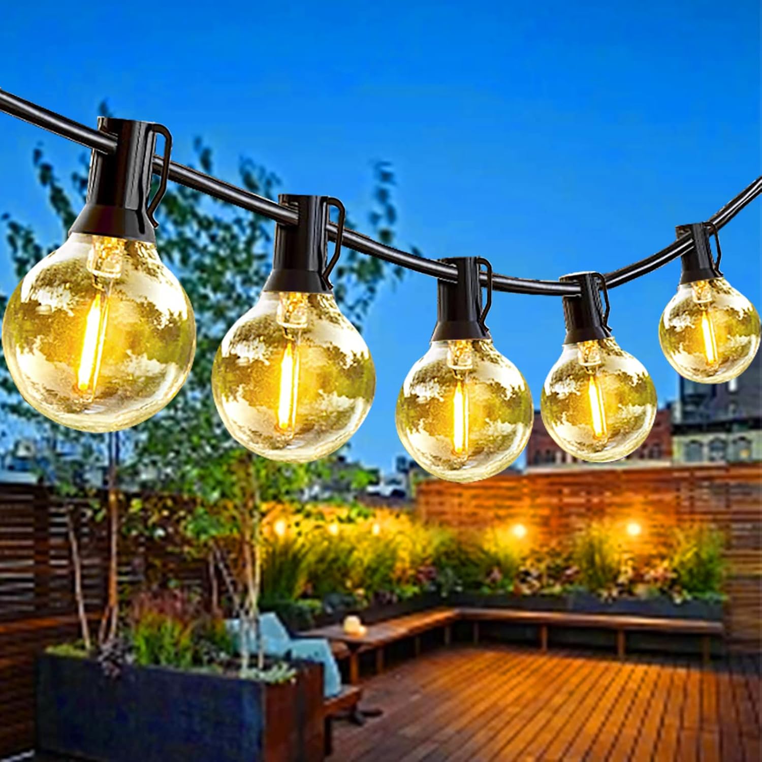 Outdoor String Lights 50Ft 25 LED G40 Globe Bulbs Connectable Patio Waterproof Hanging Light for Outside Gazebo Porch Garden Bistro Party Wedding Backyard Deck Indoor Balcony Decor 2PACK