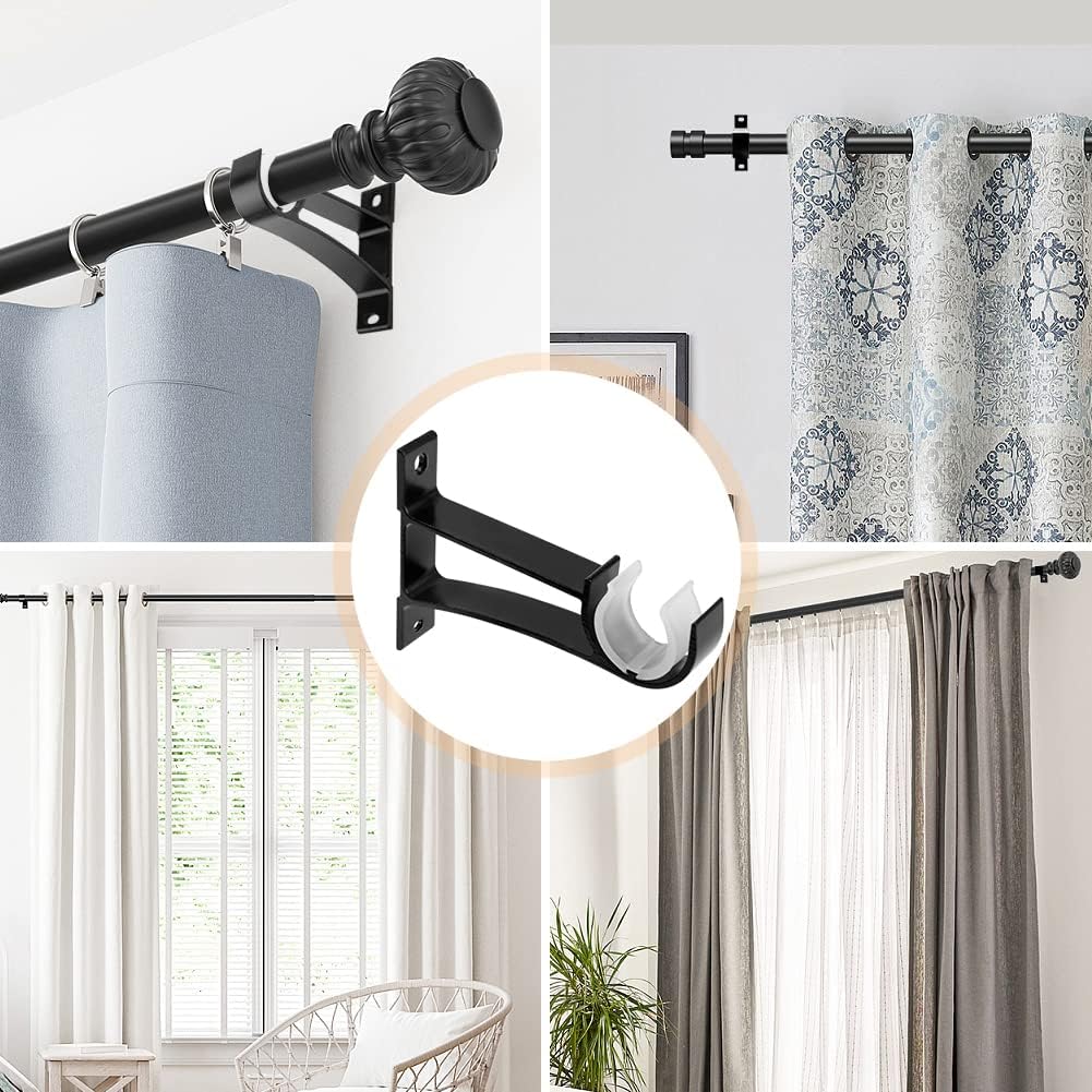 Kakalote Curtain Rod Brackets, Set of 12, Aluminium Alloy, Wall & Ceiling Mount, Black