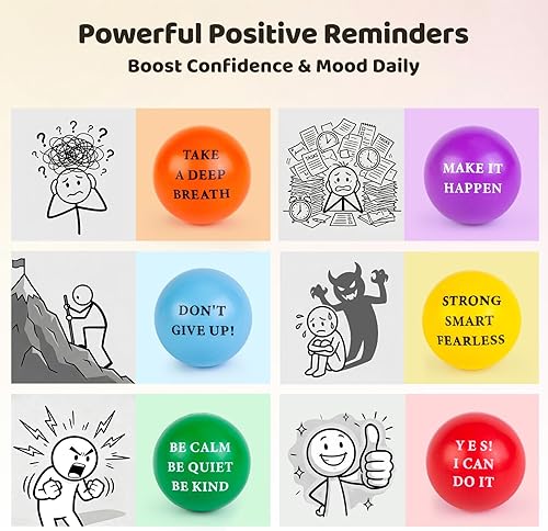 Miniatura 2 de LovesTown 18 bolas motivacionales para aliviar el estrés, juguetes para apretar, espuma colorida de 2 pulgadas con quetos positivos para niños y