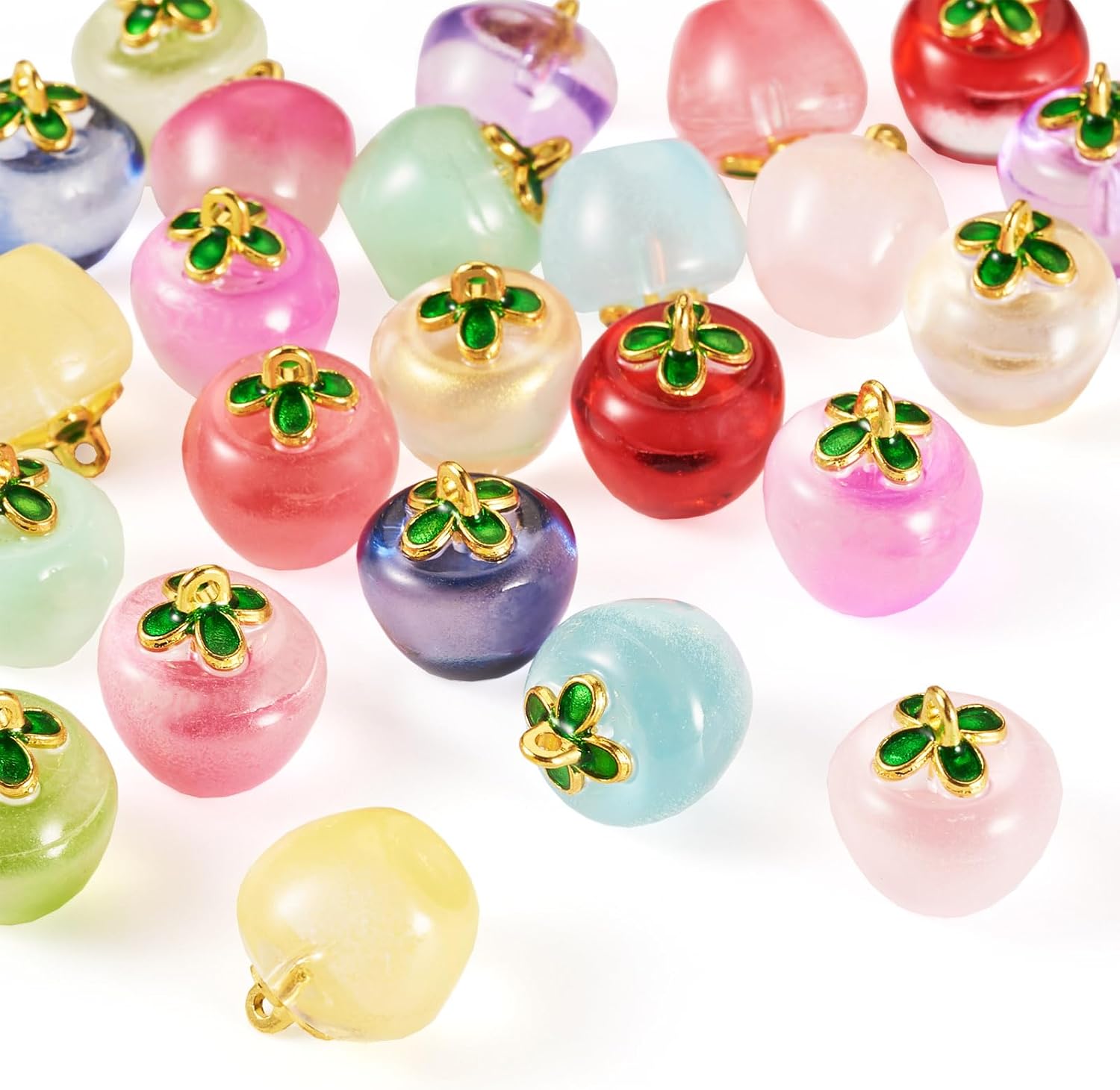 KISSITTY 24pcs Apple Charms Glass Colorful Fruit Pendants 12 Color 3D Dangle Crystal Pendant Ornaments for Jewelry Making DIY Necklaces Bracelets Earrings Crafts Hanging Decorations