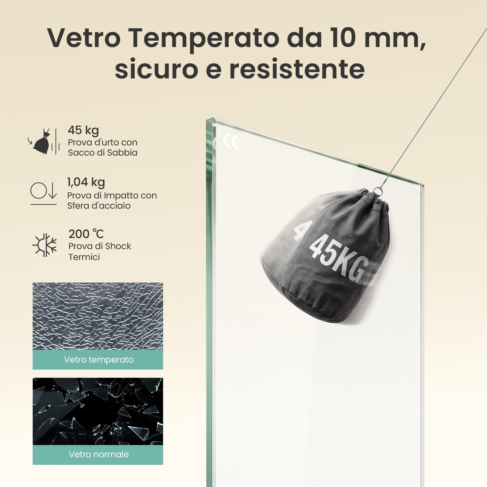 Mai & Mai Box Doccia Walk-In 140x200cm, Parete Doccia in Vetro Grigio 10mm Vetro di Sicurezza ESG con 2 Bracci Sostegni Telescopici MMBR3 Nero