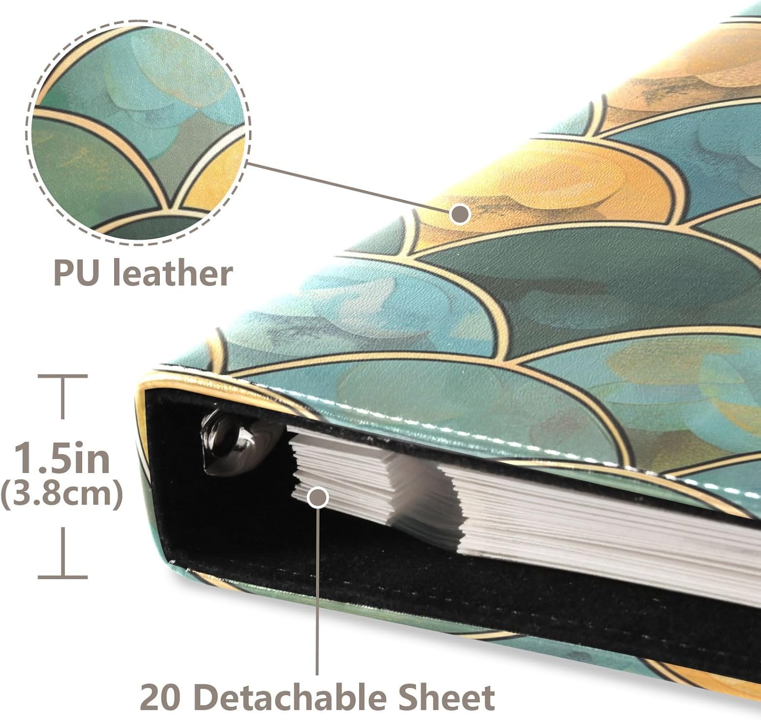 JIPONI Green Scales Pattern Large Photo Album, DIY Leather Cover Scrapbook Albums for 4x6 5x7 6x8 Pictures, Self Adhesive Memory Book for Wedding, Baby, Family