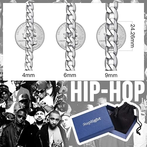 Miniatura 8 de Suplight Cuban Link Curb Chain Necklace for Men Women, Silver ToneBlack18K Gold Plated Chains for Men, Mens Necklace Chains Stainless Steel HipHop