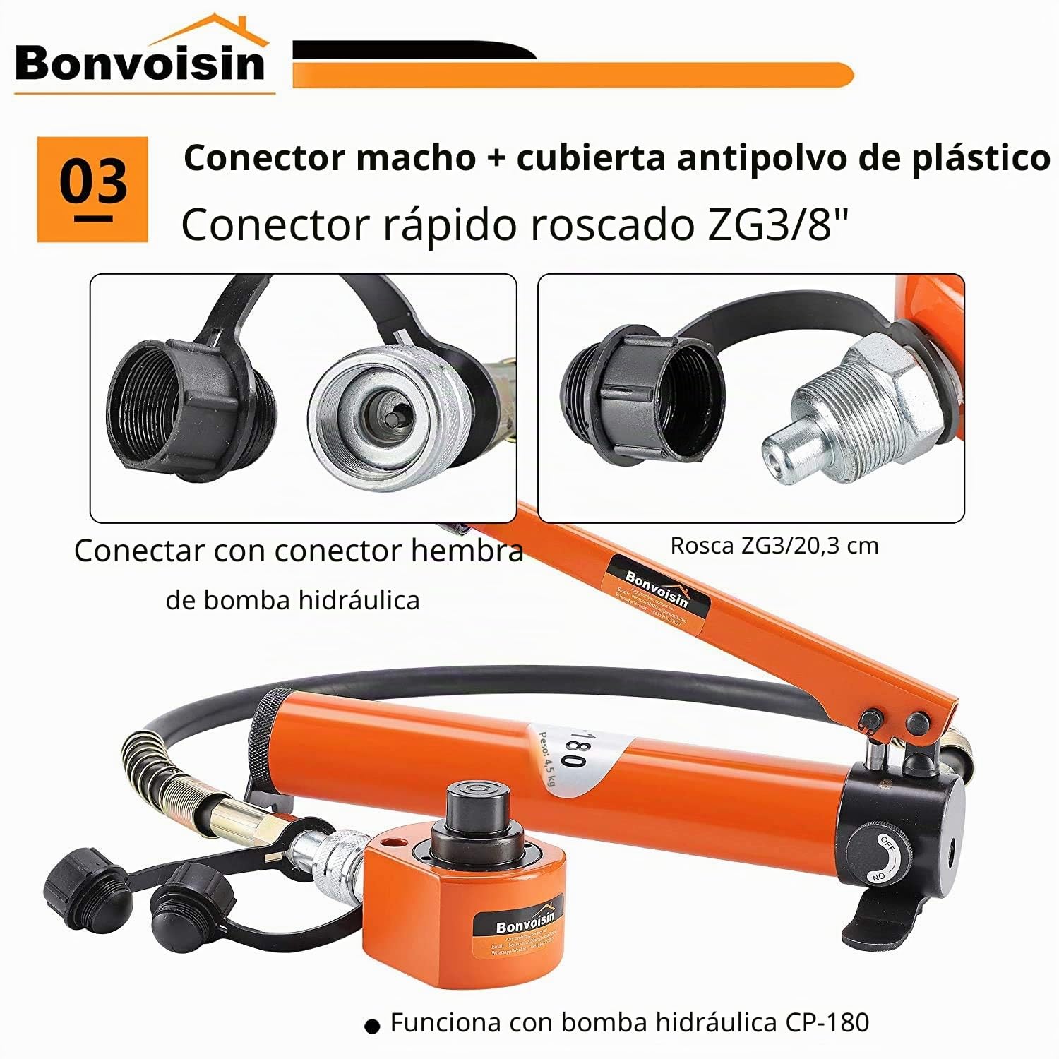 Bonvoisin 20T Gato Hidráulico, Elevación 30mm, Altura Propia 57 mm, para Ingeniería Mecánica, Edificios y Puentes (DFPY-20T) | Uso Multidireccional Para Todos Levantamientos, Apto Para Espacios Reducidos, Para Trabajos Industriales