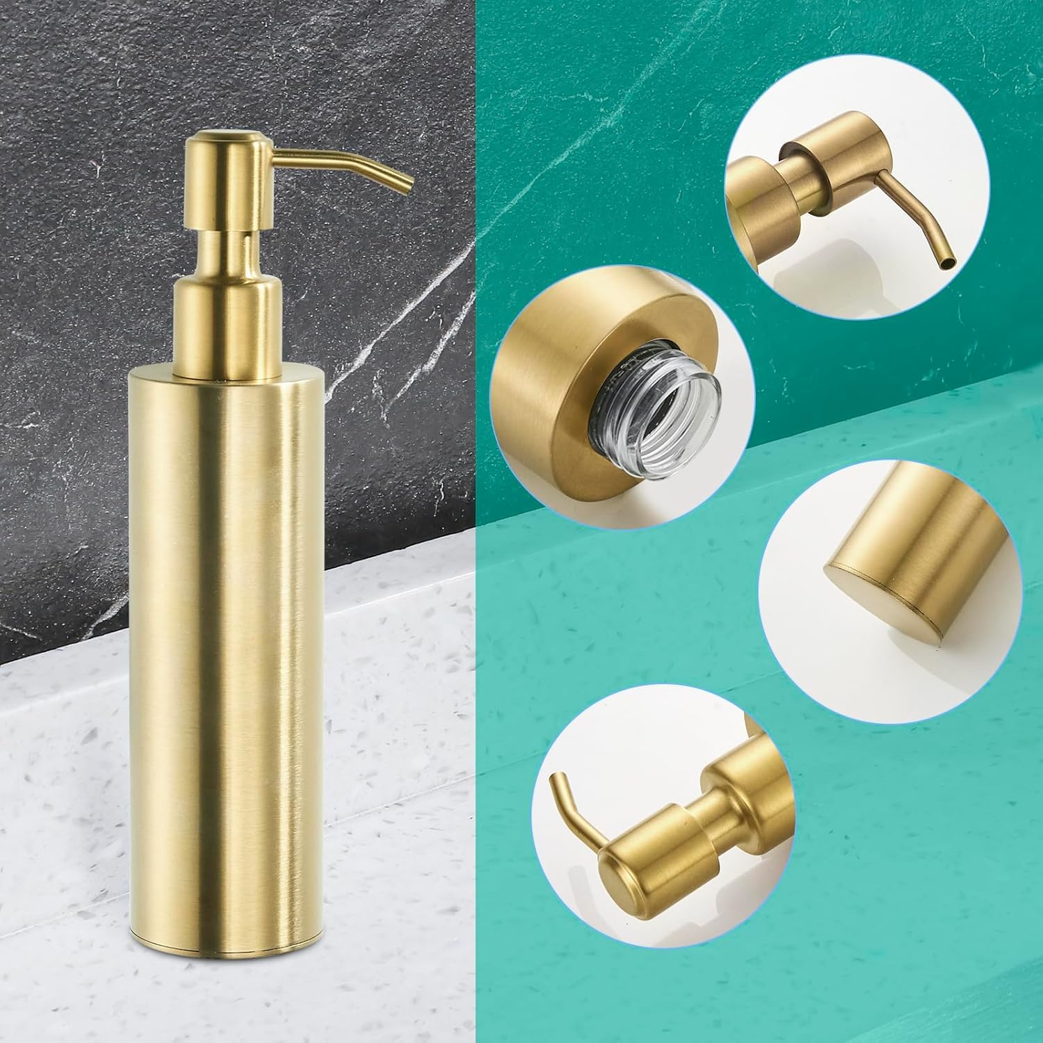 Seifenspender Wandmontage gebürstetes Gold - Edelstahl Shampoo Spender & Duschgelspender für Badezimmer, Dusche, Küche - nachfüllbarer Conditioner Spender für Hotel, Restaurant