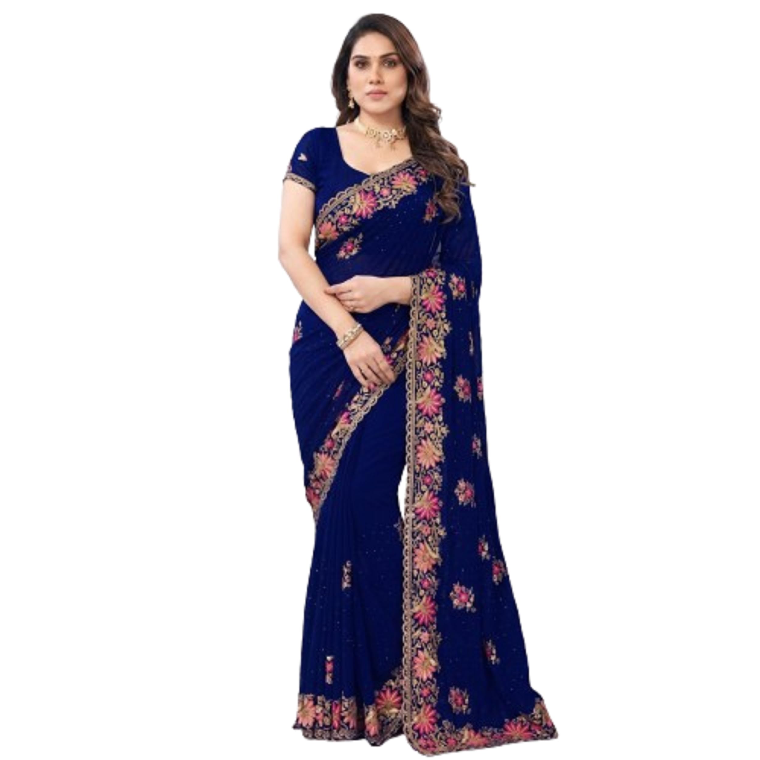 Embroidered Saree with Floral Border | Traditional Indian Ethnic Wear | Soft & Lightweight Saree for Women-image-41