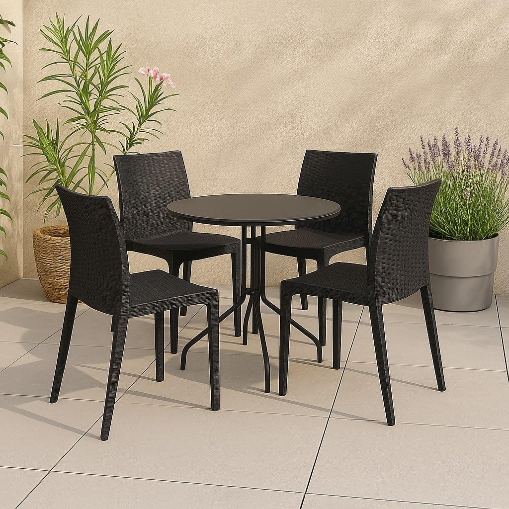 Dmora - Set di 4 sedie da Esterno Palizzolo, Sedia Outdoor salvaspazio, Impilabile, Perfetta per Giardini e verande, Made in Italy, 42x48 h81 cm, Antracite