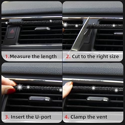 Miniatura 5 de Bling - Tira de decoración para la salida de aire del automóvil, 10 tiras de decoración de acondicionador de automóvil con diamantes de imitación,