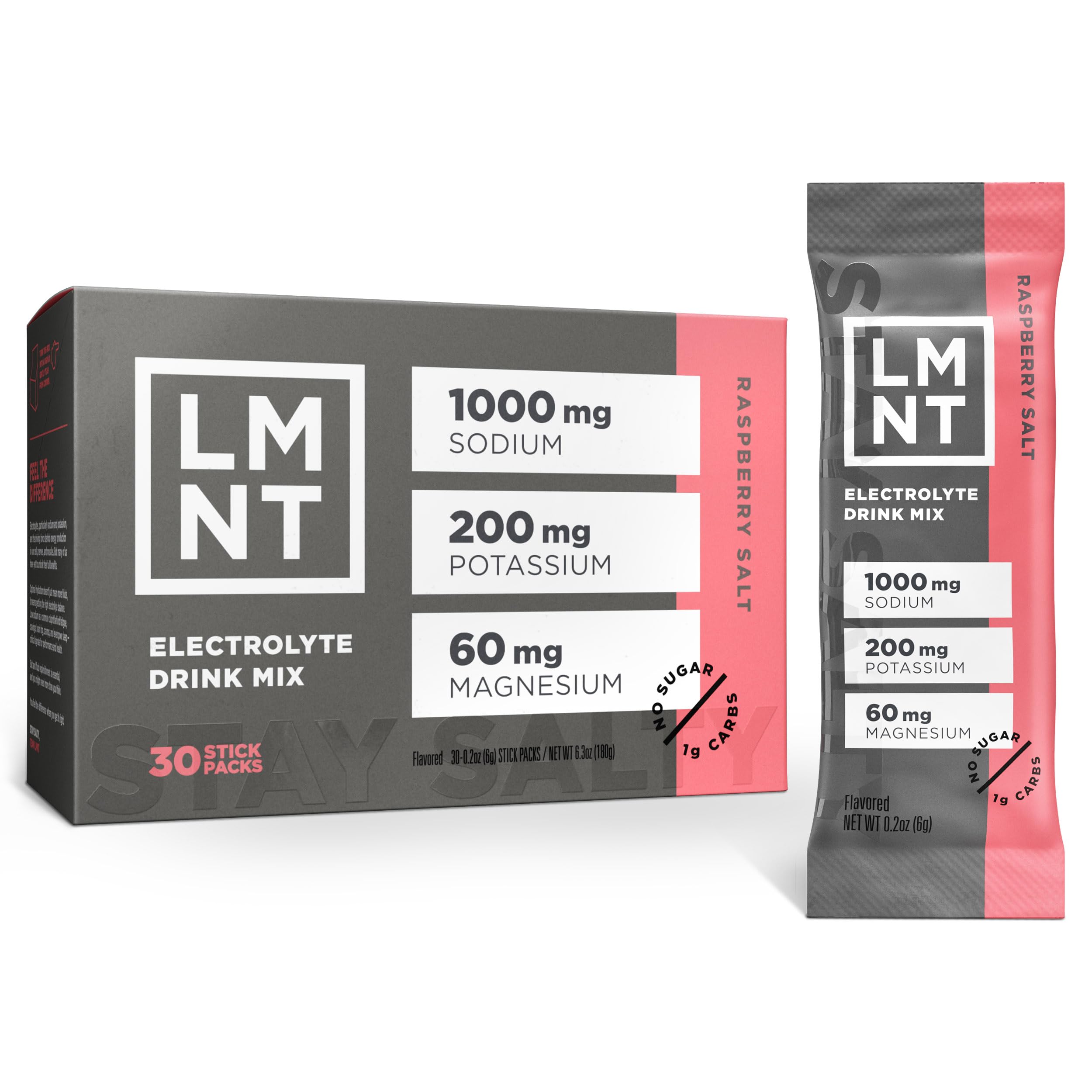LMNT ELEMENTAL LABS LMNT Keto Electrolyte Powder Packets | Paleo Hydration Powder | No Sugar, No Artificial Ingredients | Raspberry Salt | 30 Stick Packs