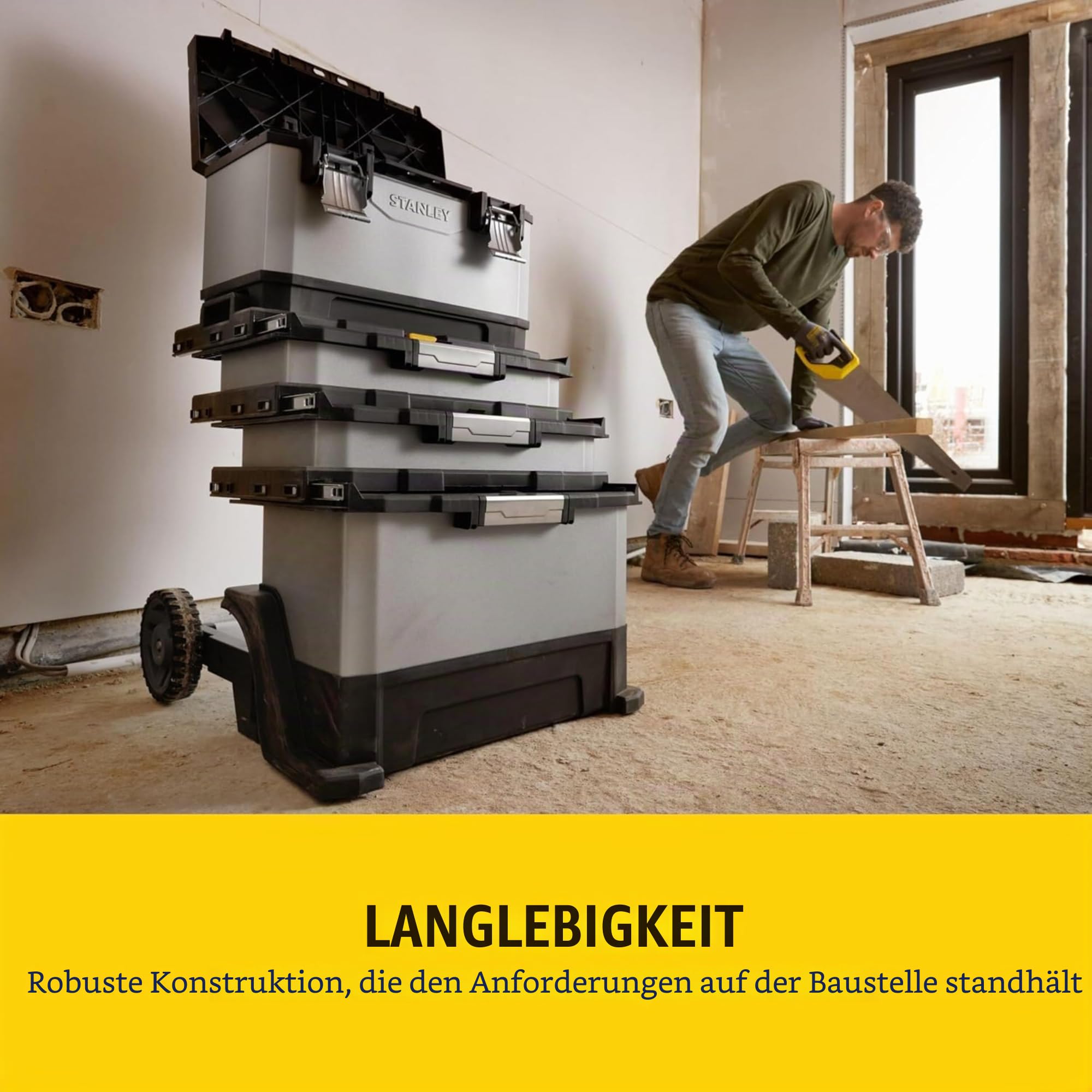 STANLEY FATMAX Rolling Workshop, 4-in-1-Geräte einschließlich abnehmbarer Werkzeugbox, strapazierfähiges Metall und Kunststoff, mobile Workstation, 1-95-622