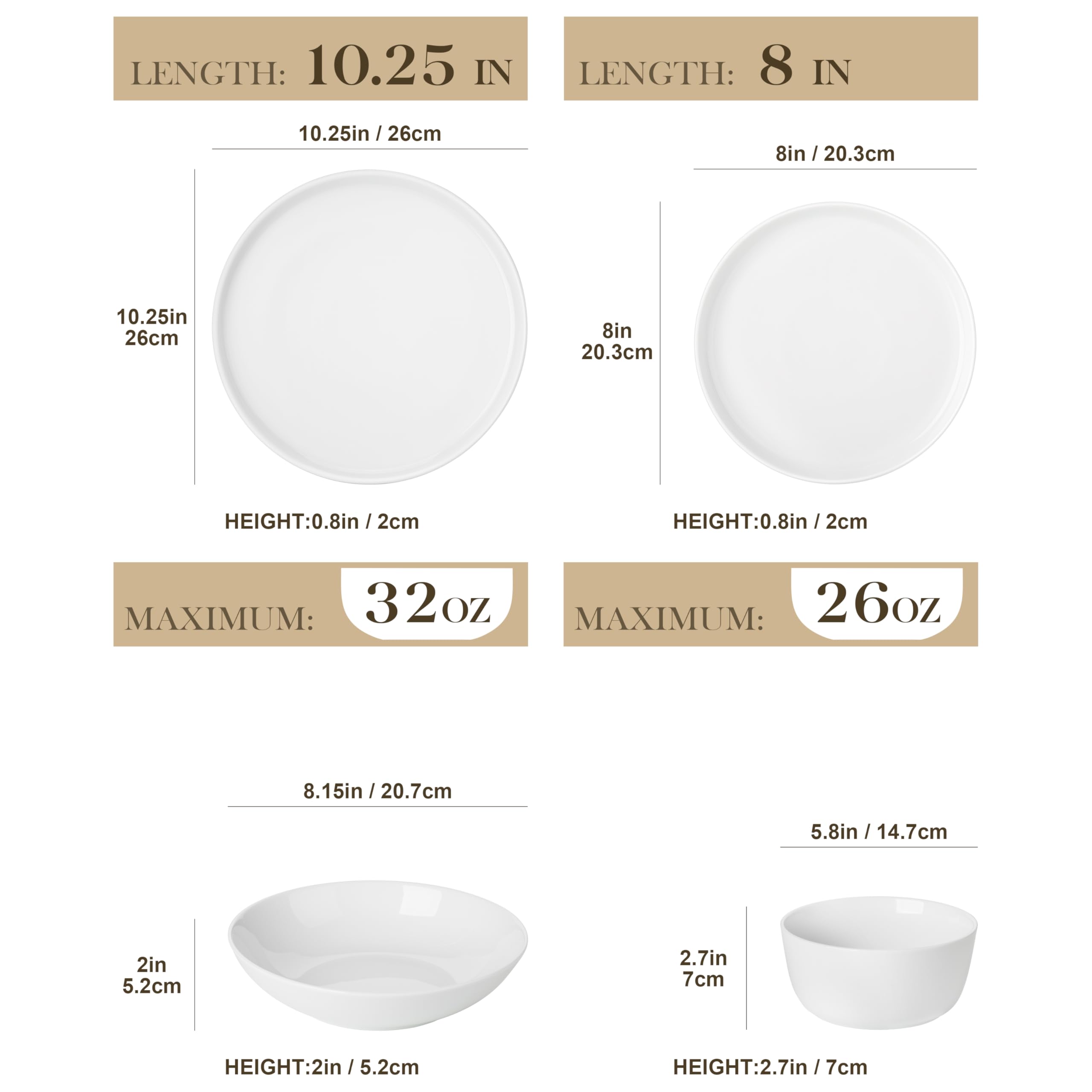 MALACASA 24 sztuki porcelanowy zestaw zastawy stołowej dla smakoszy, wysokiej jakości zestaw talerzy i misek, wysokowypalane ceramiczne naczynia dla 6 osób, odporne na odpryski i zarysowania, nadają