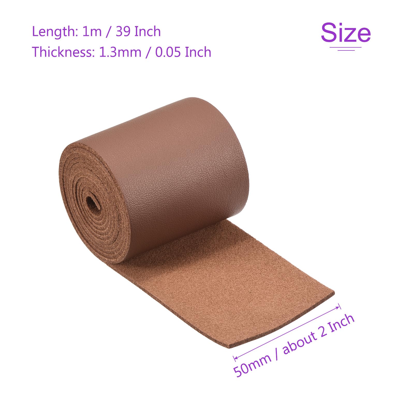 DMiotech Red Brown Faux Leather Strap 2 Inch Wide 39 Inch Long Flat Leather Belt Strip 1.3mm Thick Single Sided Cord for Arts Craft DIY Traction Ropes - Image 3