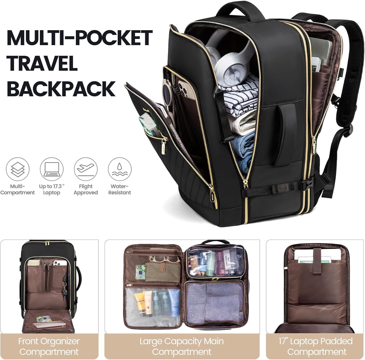 LOVEVOOK Travel Backpack,Carry On Backpack Flight Approved with Toiletry Bag,Expandable Large Laptop Backpack Women Waterproof Backpack Fit 17.3 Inch with USB Charging Port Shoes Compartment