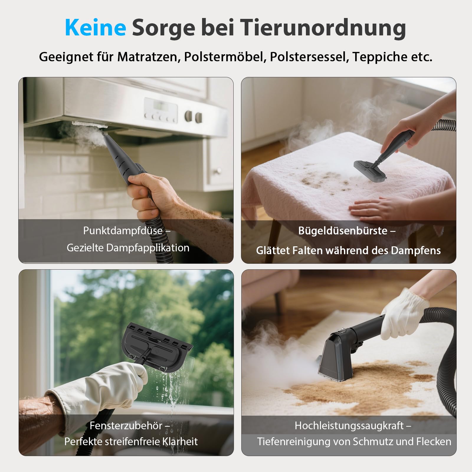 Dampfreiniger 1650W Polsterreiniger Gerät Nasssauger Waschsauger mit Starker Saugkraft, 1250ML Wassertank, Hochtemperaturdampf Teppichreiniger für Teppich, Sofa, Vorhänge, Polster, Autositz