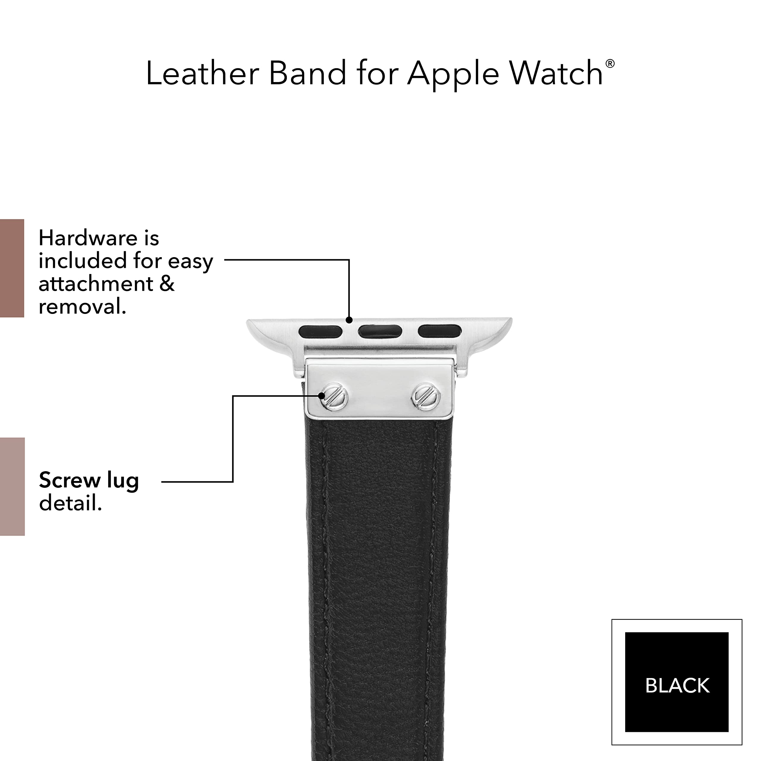 Anne Klein Bracelet de rechange en cuir pour Apple Watch Secure, réglable, s'adapte à la plupart des poignets (42/44/45 mm, noir), noir, Noir