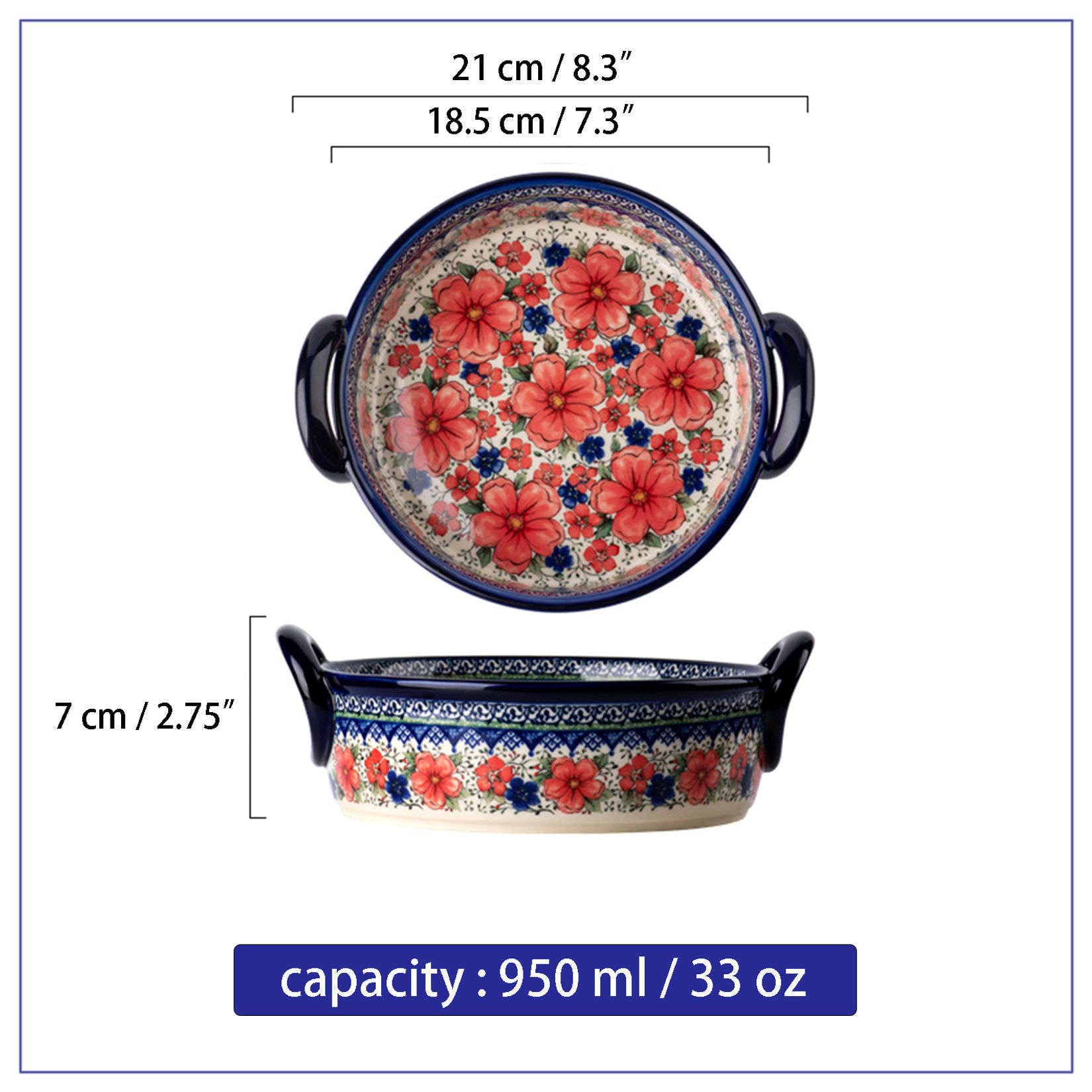 Kleine Auflaufform Für 1 Person, Lasagne Auflaufform Klein 950ml, Ofenform 21x18,5x7 Cm-Färberdistel-runden 950ml