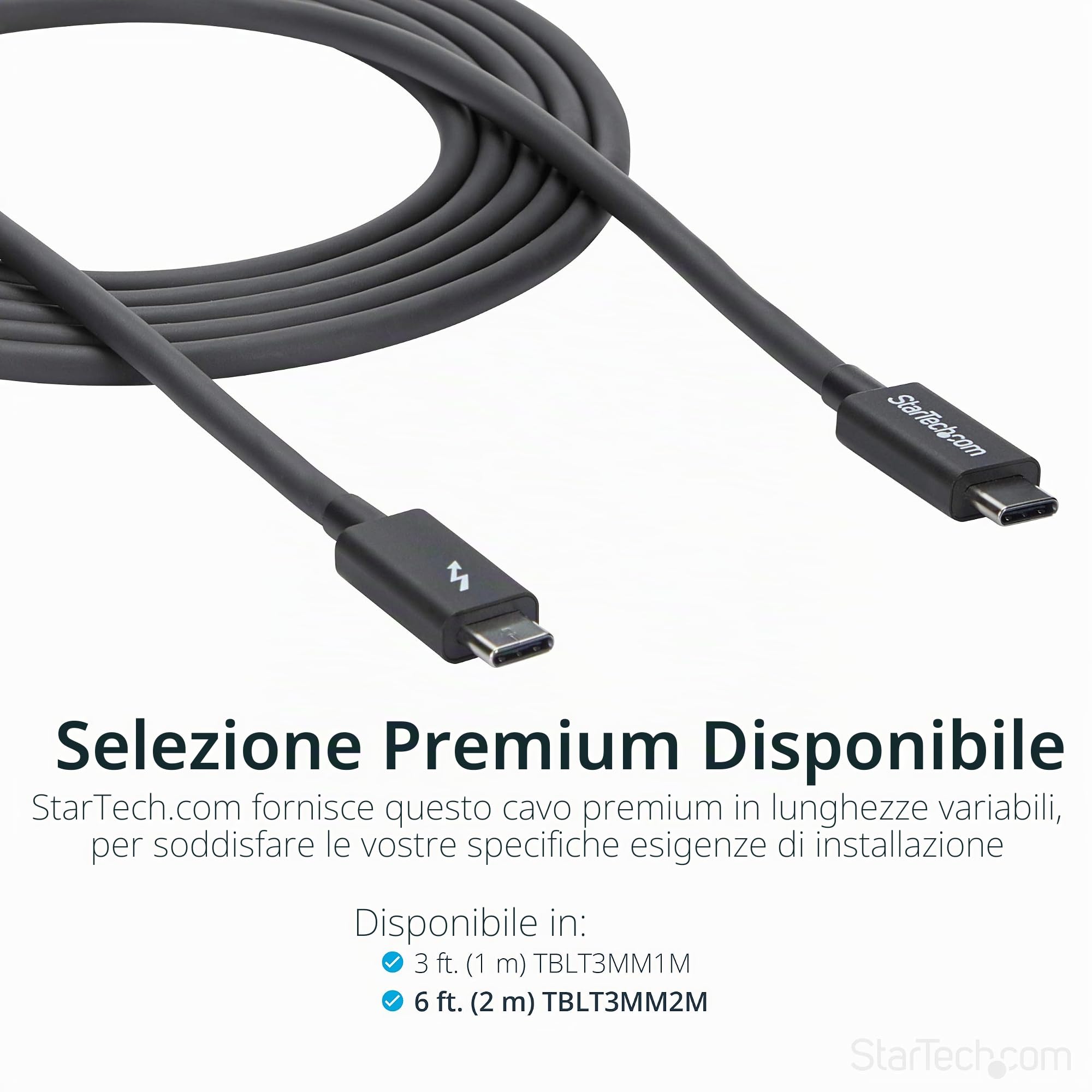 StarTech.com Cavo Thunderbolt 3 Passivo da 2m, 20Gbps, 100W PD, 4K, Certificato Thunderbolt, Compatibile con USB4/DP Alt Mode, Thunderbolt4, USB 3.2/Type-C (TBLT3MM2M) | Supporta Thunderbolt 4 e USB 3.2, Cavo Dati e Video ad Alte Prestazioni