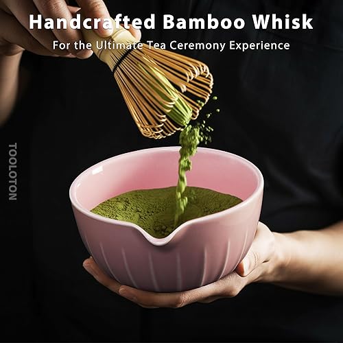 Miniatura 2 de Juego de batidor de matcha de 7 piezas, kit de cerámica con cuenco, batidor, soporte, cuchara de bambú, reposo, tamiz y toalla de té, elegante juego