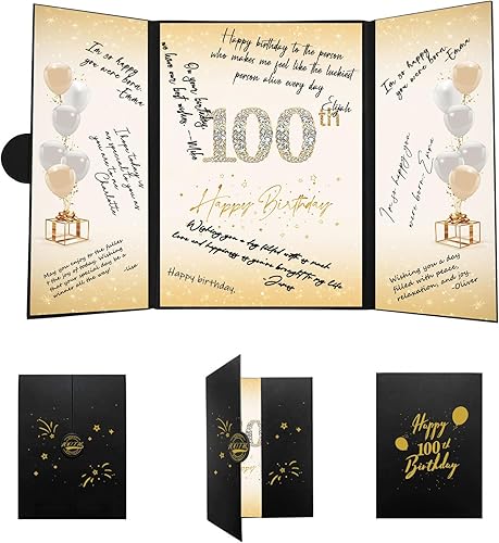 Crenics Decoraciones de cumpleaños número 100 para hombres y mujeres, alternativa creativa para libro de invitados de cumpleaños número 100, libro