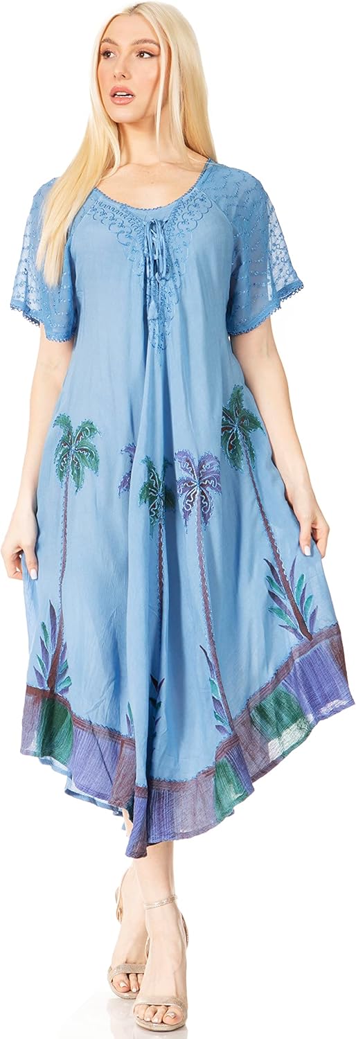 Sakkas Kai Palm Tree Caftan Tank Dress/Cover Up