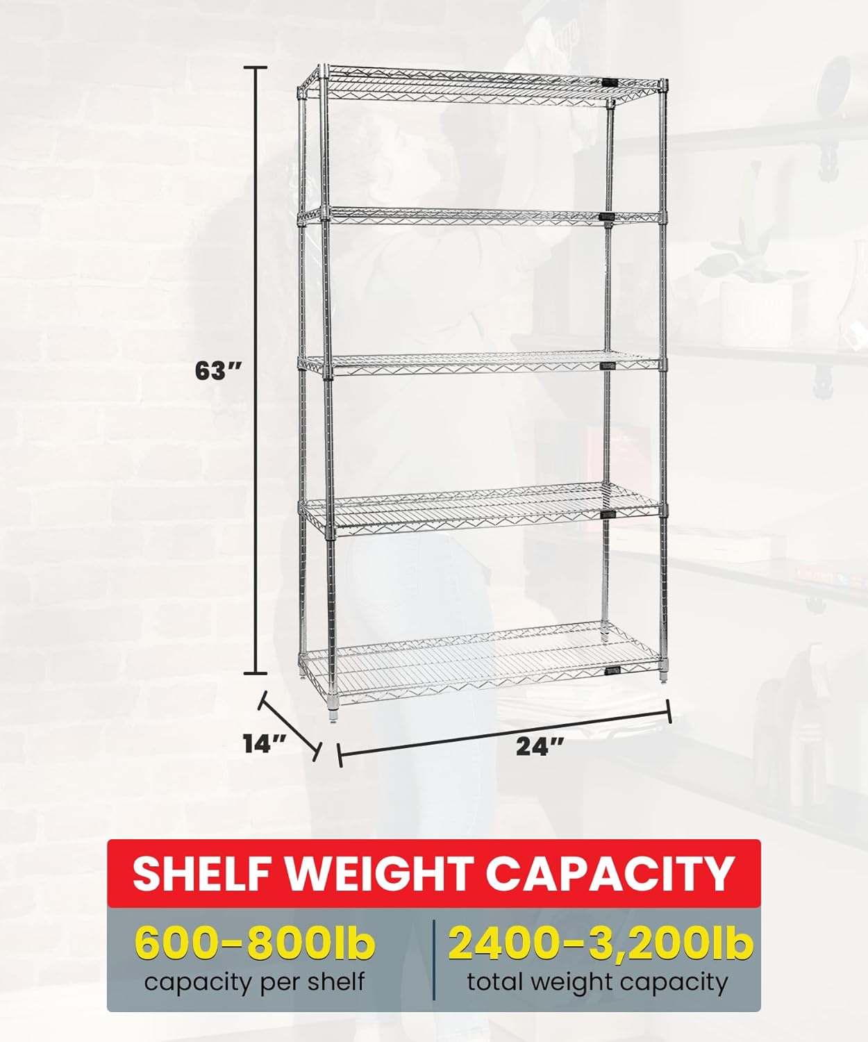Quantum Storage Systems WR63-1424C-5 Starter Kit Wire Shelves Chrome 5 Shelves 63" H x 24" W x 14" D