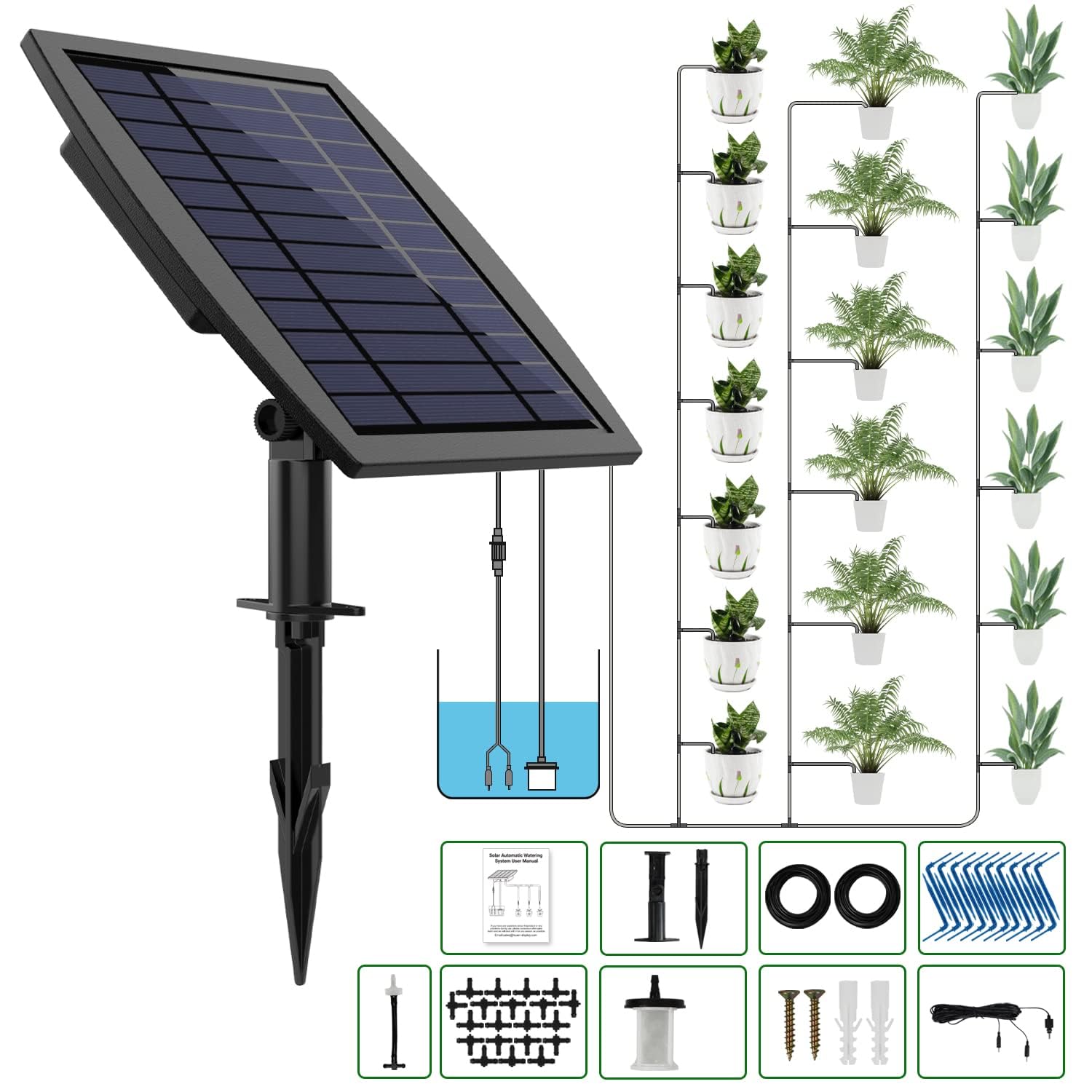 Photo voltaic Automated Drip Irrigation Package System, Photo voltaic Powered Auto Simple DIY Watering Gadget Supported Pots Crops, 12 Timing Modes with Anti-Siphoning Gadget (Supported 20-30 Pots, 12Timing Modes)