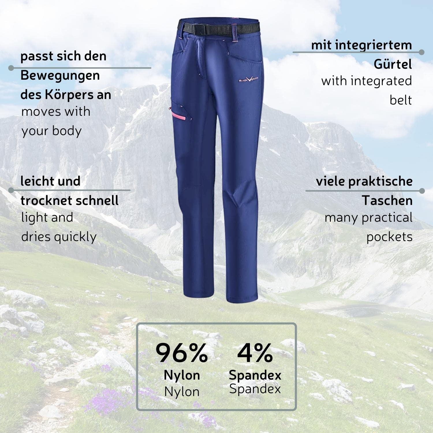 Black Crevice Pantalones de Trekking Mujer Senderismo