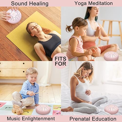 Miniatura 6 de Tambor de lengua, 6 pulgadas 8 notas de acero tambor de lengua C mayor tambor de acero con bolsa, púas de dedos, mazos y libro de música para