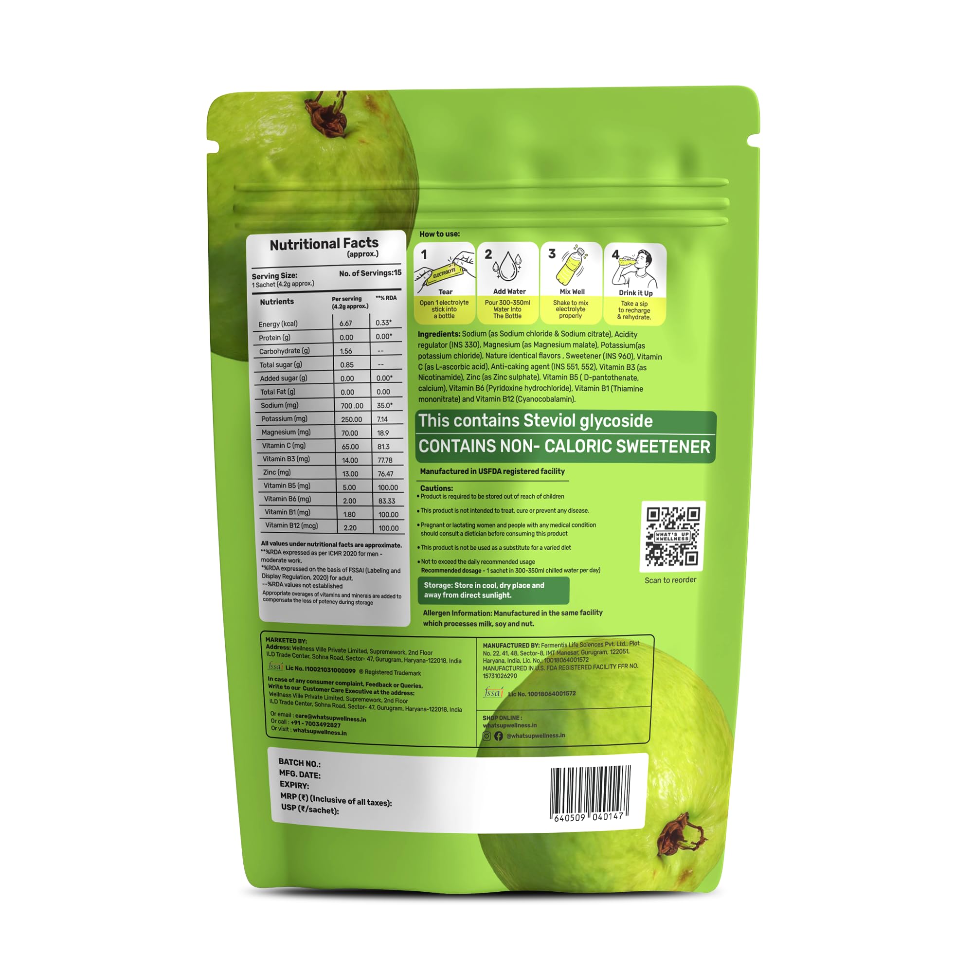 What's Up Wellness Daily Electrolytes Powder - Juicy Guava Flavour | Zero Added Sugar | Instant Hydration - Sodium, Potassium, Magnesium & Zinc | Vegan - 30 Sachets | Pack of 2 — Amazon image 9