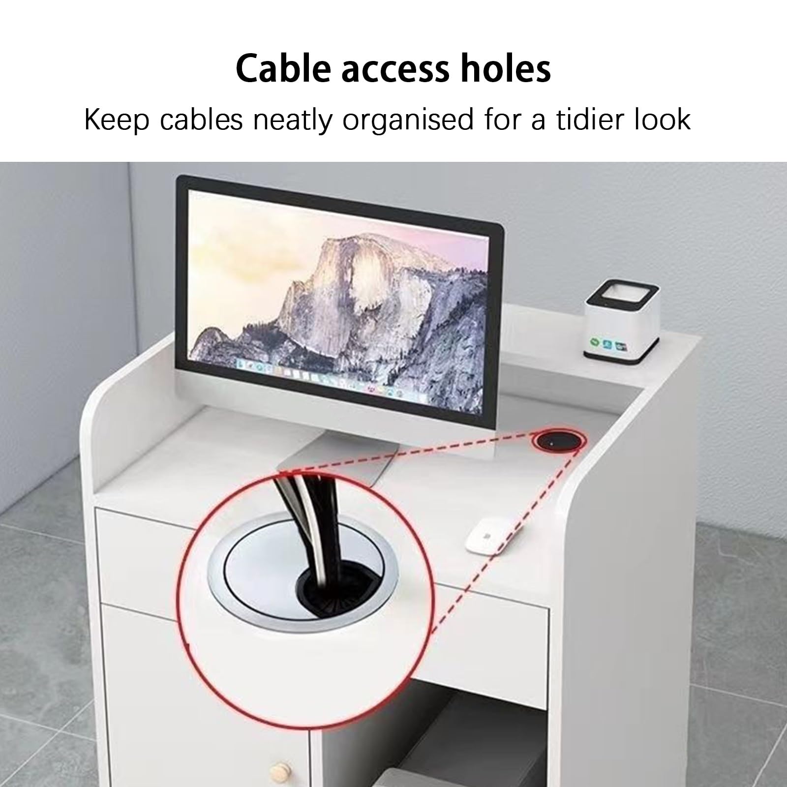 Piccolo banco reception, tavolo reception moderno, con cassetto chiudibile a chiave e armadio con anta, for salone, negozio, hotel, ufficio(White,60cm)