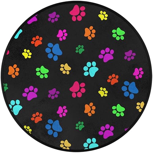 Miniatura 2 de Alfombra redonda de 30 x 30 pulgadas, alfombra circular grande con estampado de huellas de animales, antideslizante, suave, lavable, para