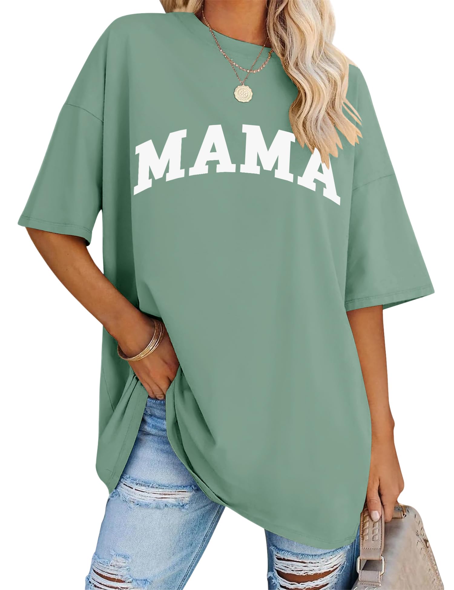 LOMON Oversized T Shirts for Women Short Sleeve Crewneck Summer Tops Loose Casual Mama Shirts Basic Tee