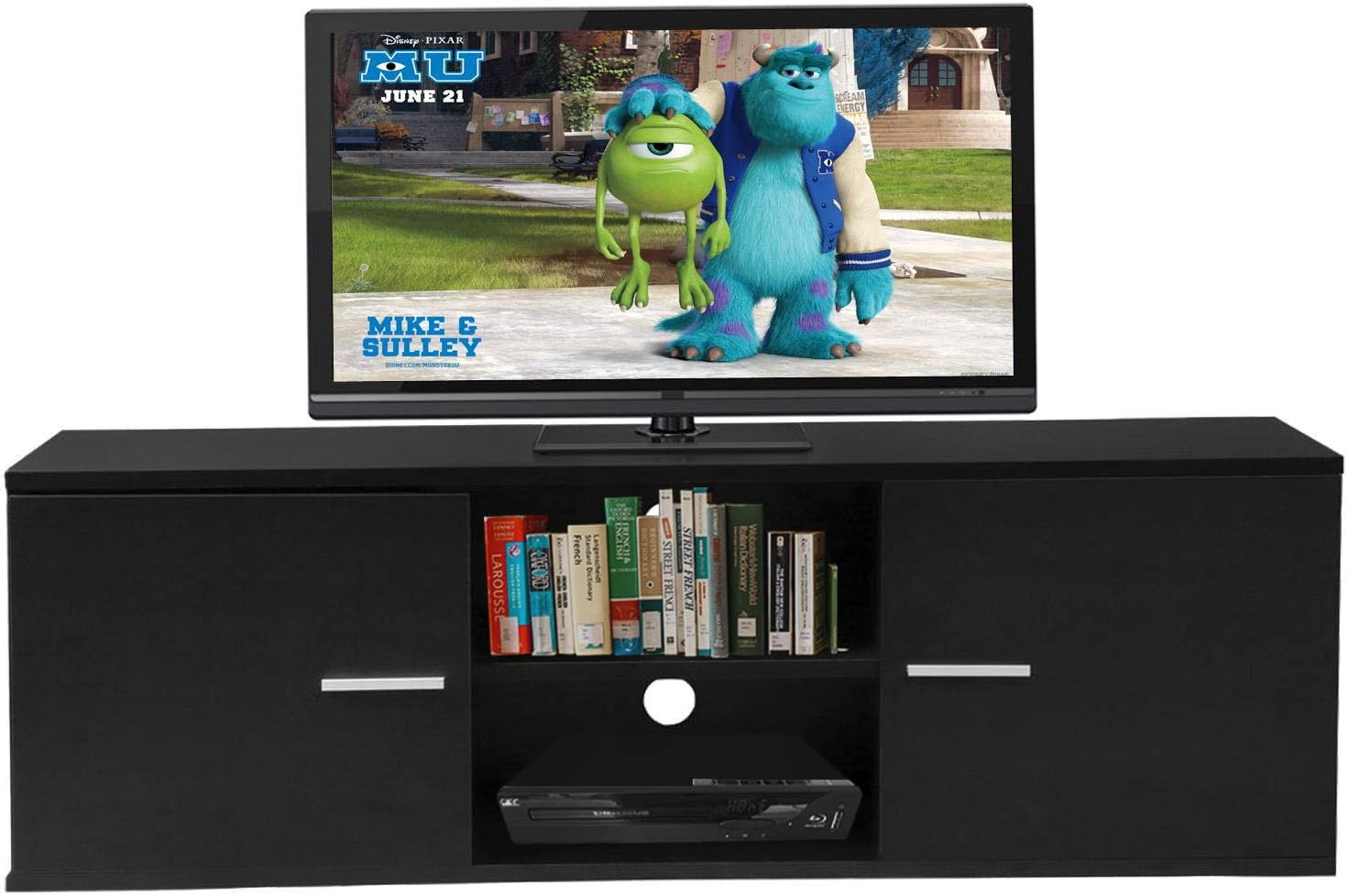 TV Entertainment Center - 55" Wood TV Stand Media Storage Console Table Cabinet Home Entertainment Stand With 2 Cabinets and Shelf