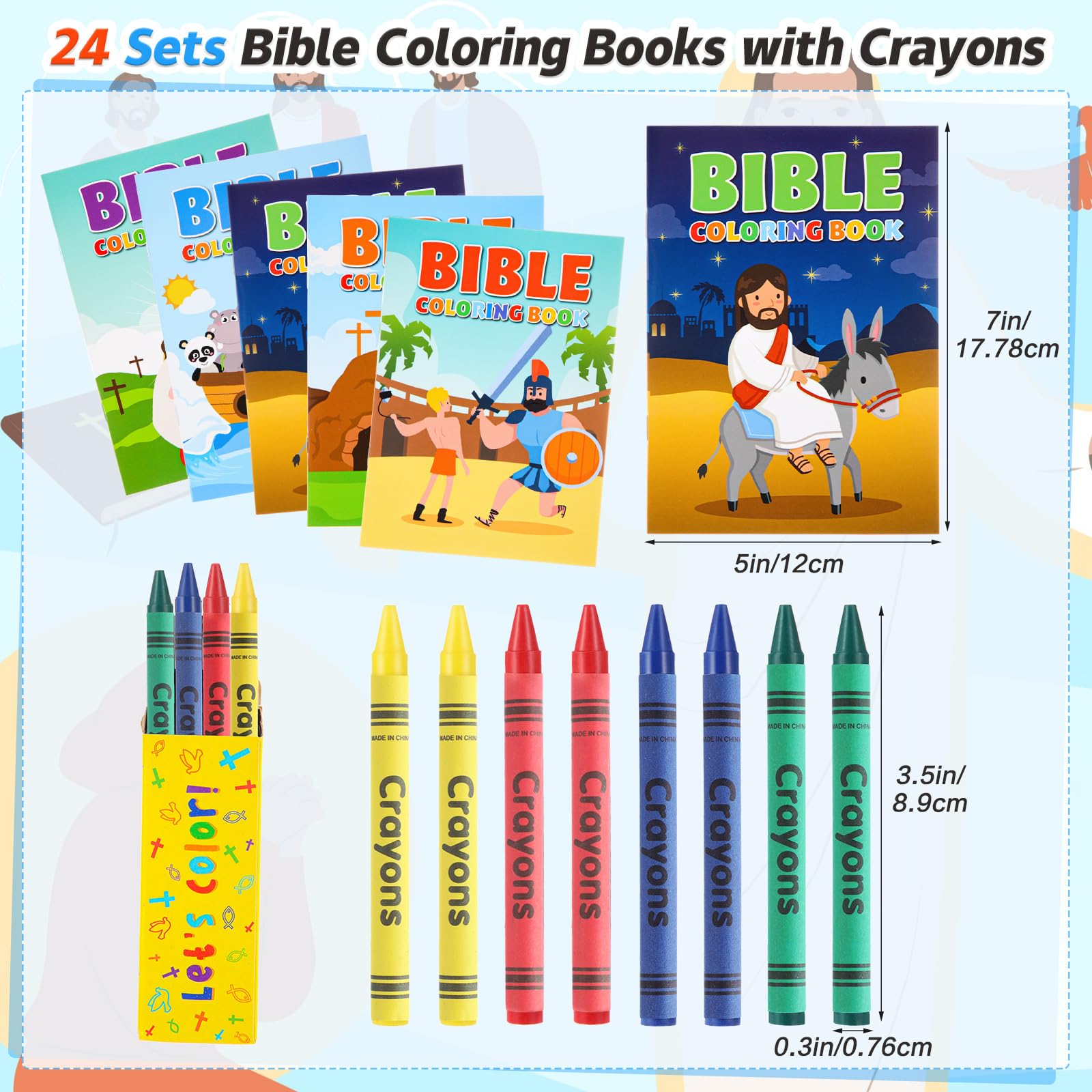 Gilprop Bibel-Malbücher mit Buntstiften für Kinder, Bibelvers, religiöse Zeichenbücher, christliche Malbücher für Kinder, Bibel-Party, Geschenke, 24 Stück