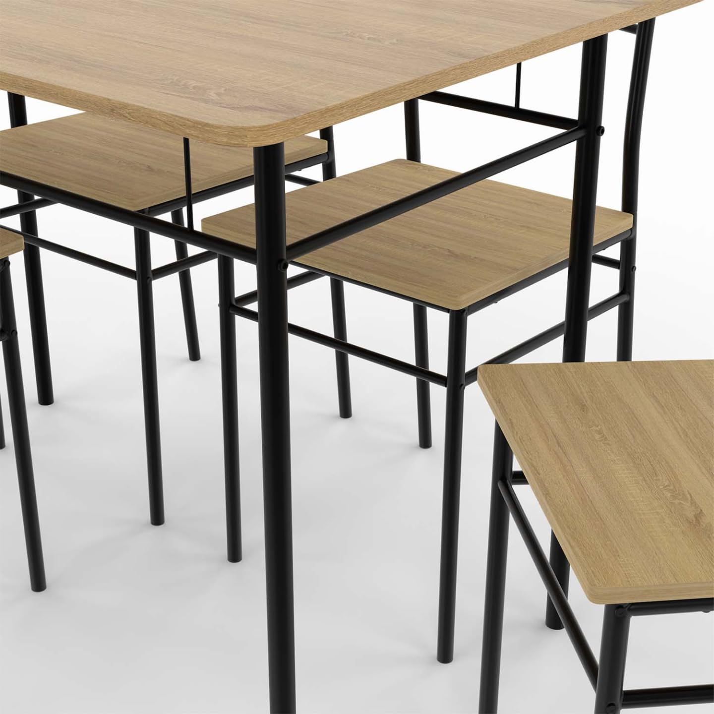 IDMarket - Ensemble Table Angie 4 Personnes + 4 chaises Bois et métal Noir