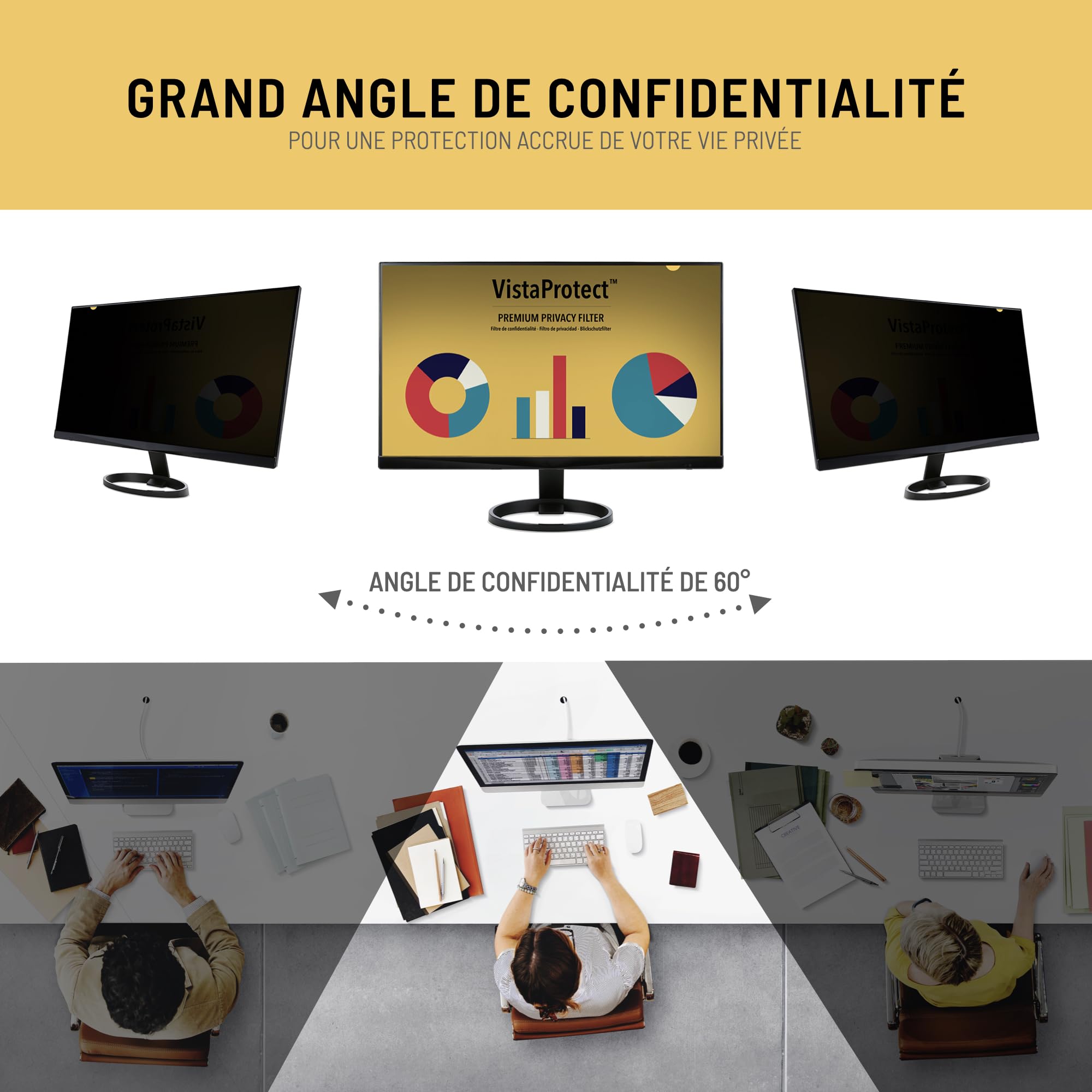 VistaProtect Filtre de Confidentialité Anti-Lumière Bleu 2-en-1 pour Écran Ordinateur Moniteur 21.5 Pouces