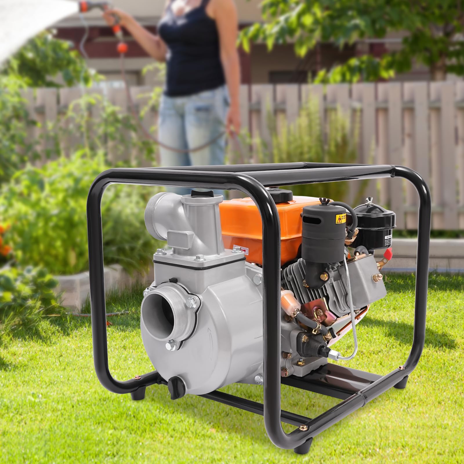 TFCFL Trash Pump 2 inch, 4-Stroke Water Pump, Water Transfer Pump, 196CC Diesel-powered Trash Water Transfer Pump, Portable High Pressure with 24.61ft Hose for Irrigation Pool