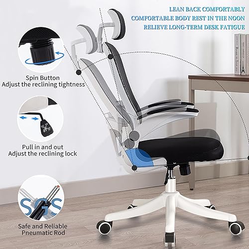 Miniatura 7 de Silla de oficina ergonómica de malla con soporte lumbar ajustable, silla de escritorio de computadora con respaldo alto con reposacabezas y brazos